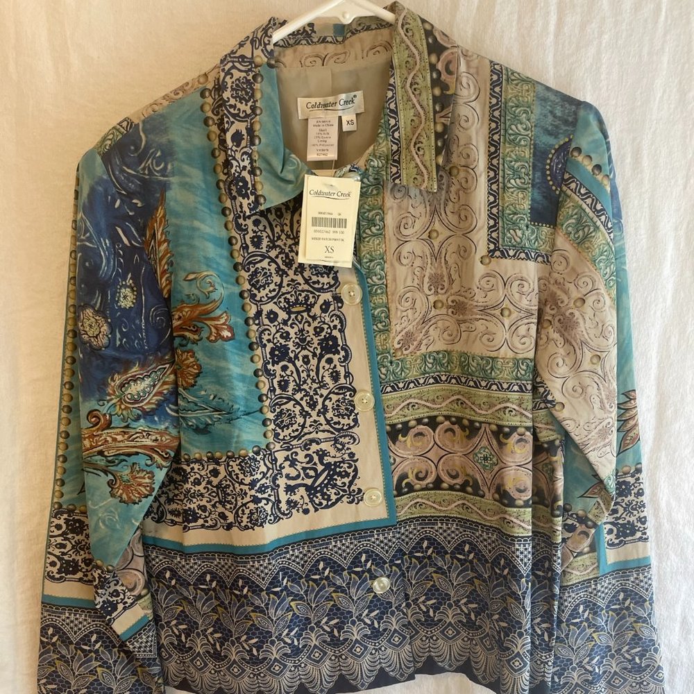 Coldwater Creek Women's Mixed Patch Print Jacket XS silk